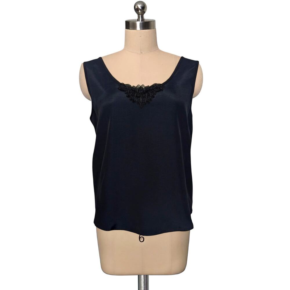Vintage 80's 90's ANXIETY Floral Applique Black Tank Top M
